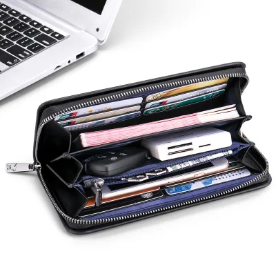 WilliamPOLO Genuine Leather Long Wallet – Cowhide Business Clutch with Large Capacity